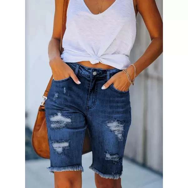 Sidefeel Women Bermuda Shorts Denim Destroyed Raw Hem Shorts Jeans