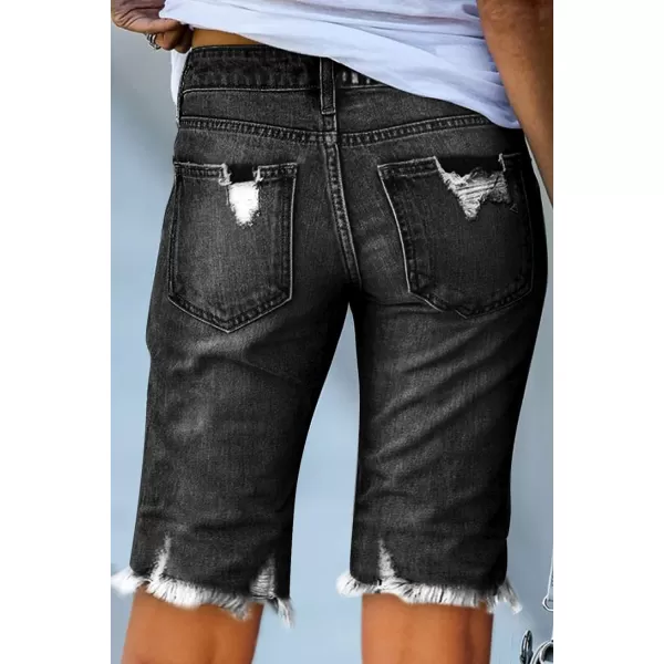 Sidefeel Women Bermuda Shorts Denim Destroyed Raw Hem Shorts Jeans