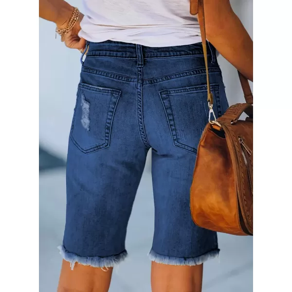 Sidefeel Women Bermuda Shorts Denim Destroyed Raw Hem Shorts Jeans