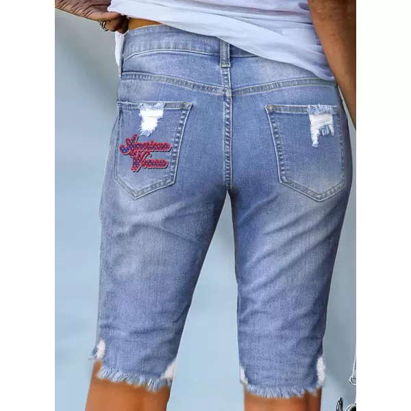 Sidefeel Women Bermuda Shorts Denim Destroyed Raw Hem Shorts Jeans