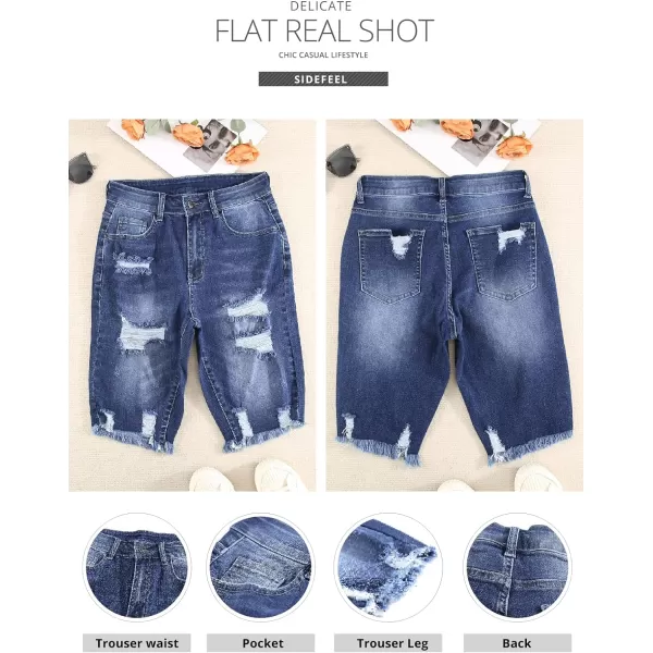 Sidefeel Women Bermuda Shorts Denim Destroyed Raw Hem Shorts Jeans