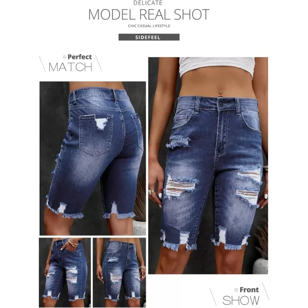 Sidefeel Women Bermuda Shorts Denim Destroyed Raw Hem Shorts Jeans