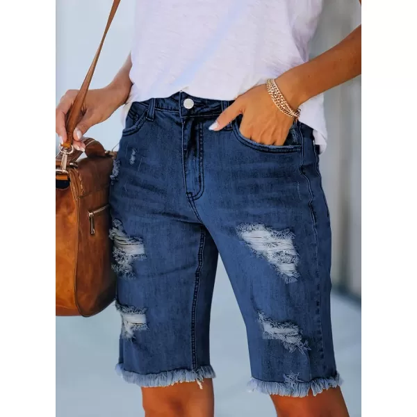 Sidefeel Women Bermuda Shorts Denim Destroyed Raw Hem Shorts Jeans