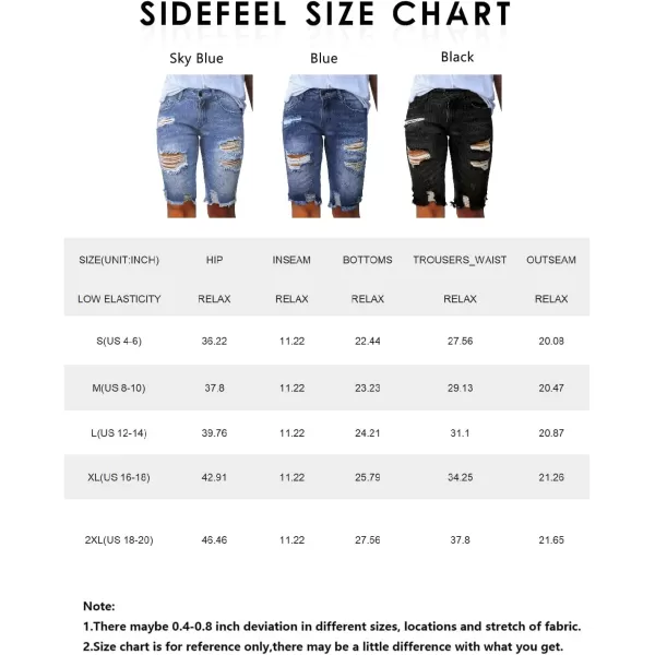Sidefeel Women Bermuda Shorts Denim Destroyed Raw Hem Shorts Jeans