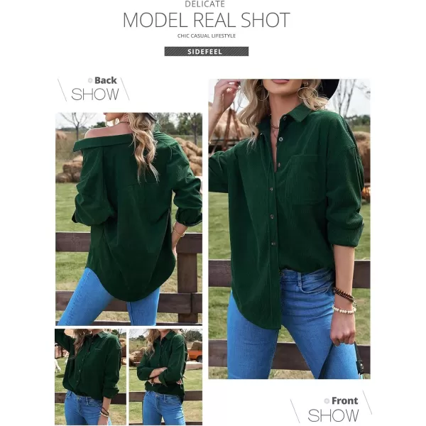 Sidefeel Women Corduroy Long Sleeve Button Down Shirt Oversized Jacket Tops