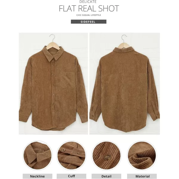 Sidefeel Women Corduroy Long Sleeve Button Down Shirt Oversized Jacket Tops