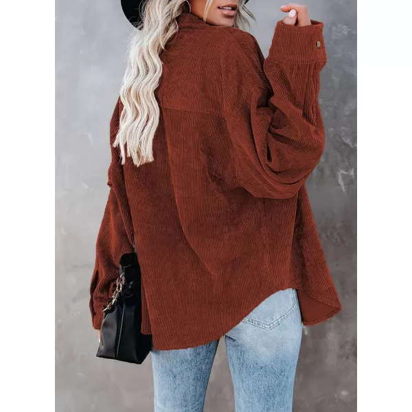 Sidefeel Women Corduroy Long Sleeve Button Down Shirt Oversized Jacket Tops