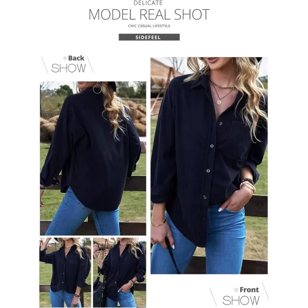 Sidefeel Women Corduroy Long Sleeve Button Down Shirt Oversized Jacket Tops