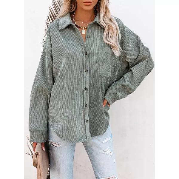 Sidefeel Women Corduroy Long Sleeve Button Down Shirt Oversized Jacket Tops