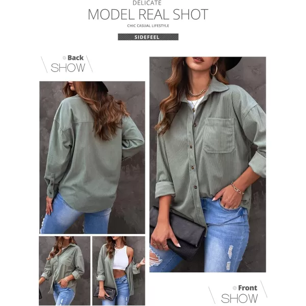 Sidefeel Women Corduroy Long Sleeve Button Down Shirt Oversized Jacket Tops