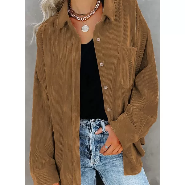 Sidefeel Women Corduroy Long Sleeve Button Down Shirt Oversized Jacket Tops