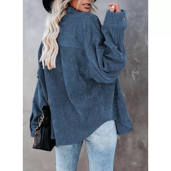 Sidefeel Women Corduroy Long Sleeve Button Down Shirt Oversized Jacket Tops