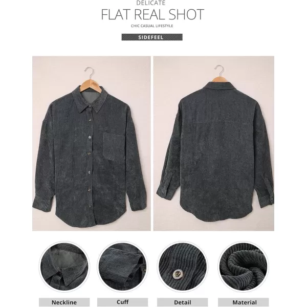 Sidefeel Women Corduroy Long Sleeve Button Down Shirt Oversized Jacket Tops