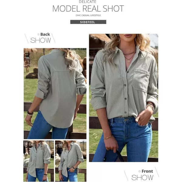 Sidefeel Women Corduroy Long Sleeve Button Down Shirt Oversized Jacket Tops