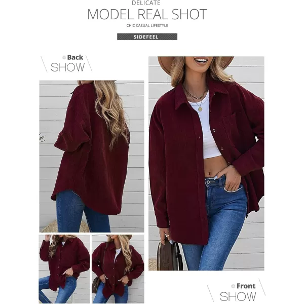 Sidefeel Women Corduroy Long Sleeve Button Down Shirt Oversized Jacket Tops