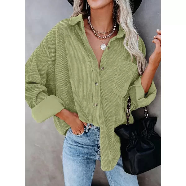 Sidefeel Women Corduroy Long Sleeve Button Down Shirt Oversized Jacket Tops