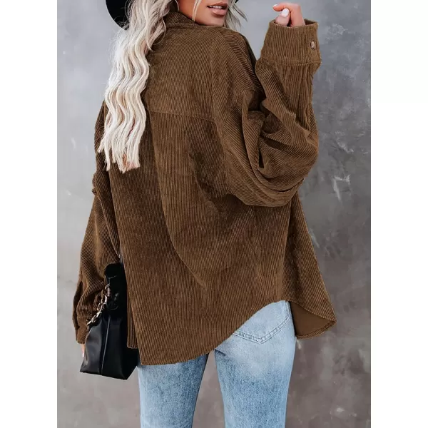 Sidefeel Women Corduroy Long Sleeve Button Down Shirt Oversized Jacket Tops