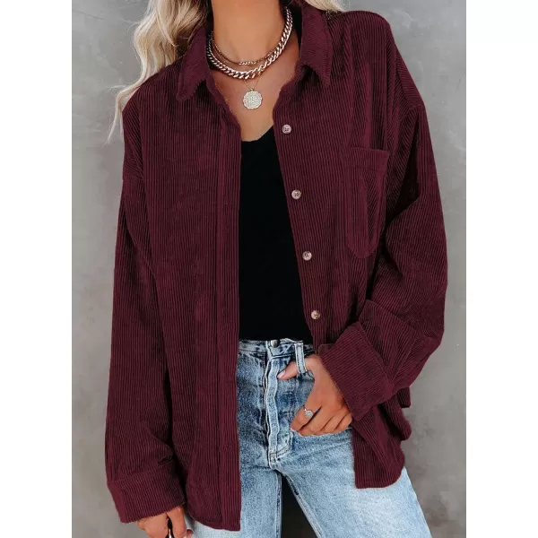 Sidefeel Women Corduroy Long Sleeve Button Down Shirt Oversized Jacket Tops
