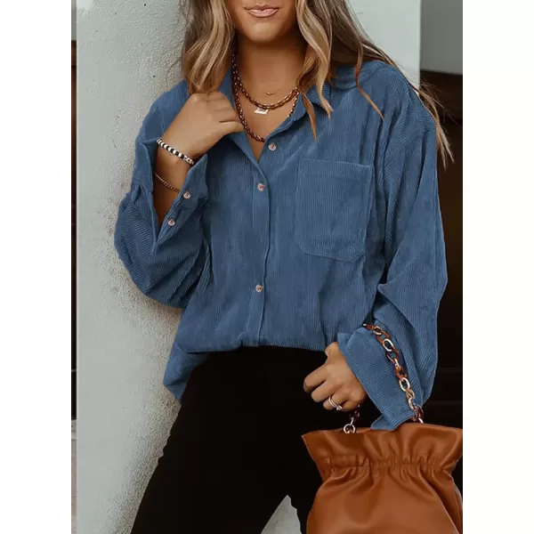 Sidefeel Women Corduroy Long Sleeve Button Down Shirt Oversized Jacket Tops