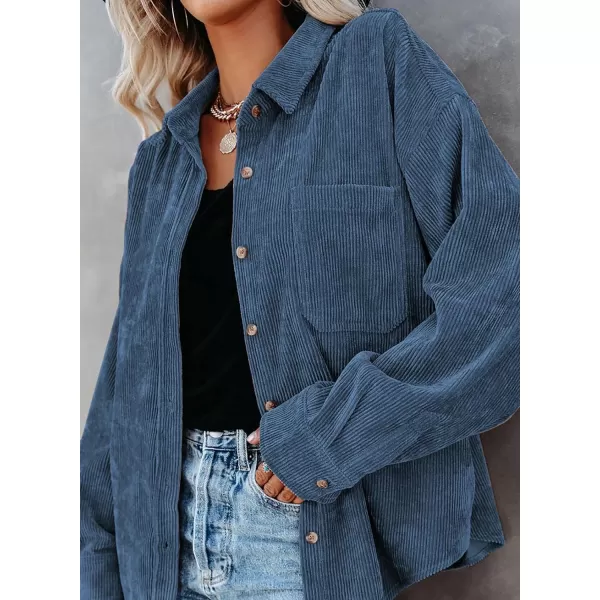 Sidefeel Women Corduroy Long Sleeve Button Down Shirt Oversized Jacket Tops