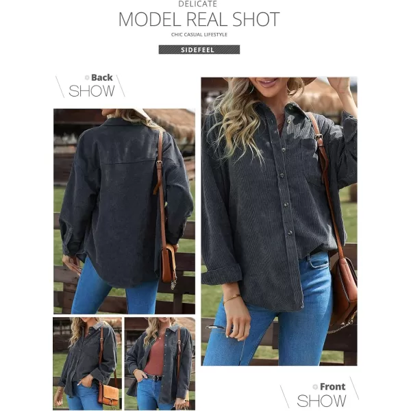 Sidefeel Women Corduroy Long Sleeve Button Down Shirt Oversized Jacket Tops