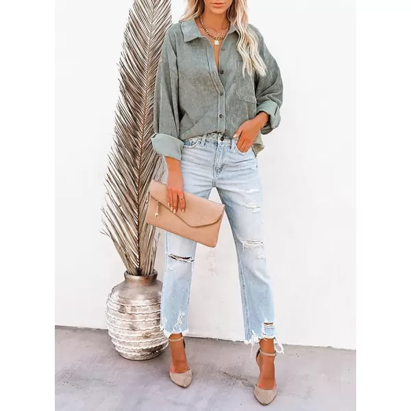Sidefeel Women Corduroy Long Sleeve Button Down Shirt Oversized Jacket Tops