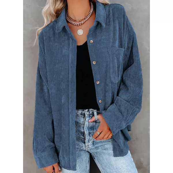 Sidefeel Women Corduroy Long Sleeve Button Down Shirt Oversized Jacket Tops