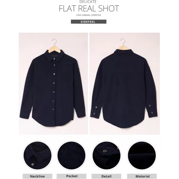 Sidefeel Women Corduroy Long Sleeve Button Down Shirt Oversized Jacket Tops
