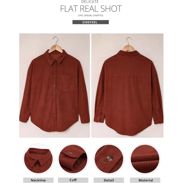 Sidefeel Women Corduroy Long Sleeve Button Down Shirt Oversized Jacket Tops