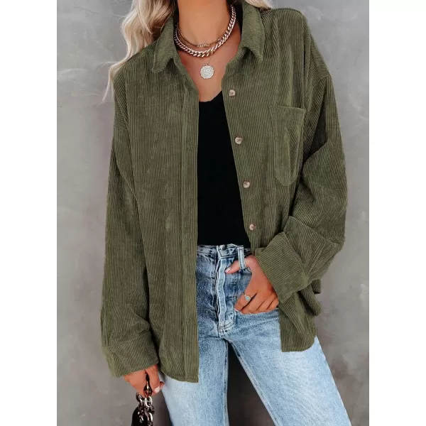 Sidefeel Women Corduroy Long Sleeve Button Down Shirt Oversized Jacket Tops