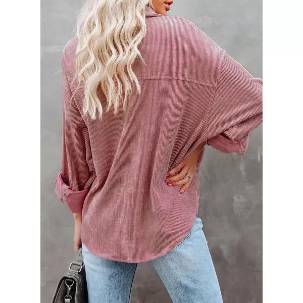 Sidefeel Women Corduroy Long Sleeve Button Down Shirt Oversized Jacket Tops