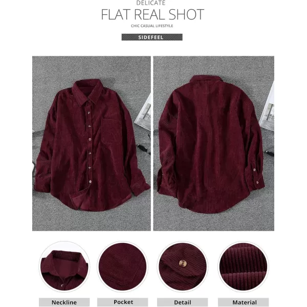 Sidefeel Women Corduroy Long Sleeve Button Down Shirt Oversized Jacket Tops