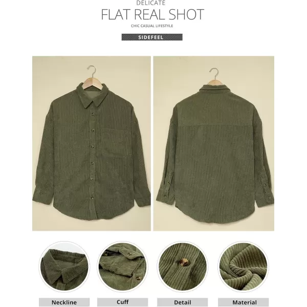 Sidefeel Women Corduroy Long Sleeve Button Down Shirt Oversized Jacket Tops