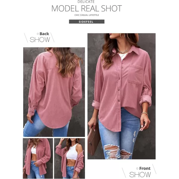 Sidefeel Women Corduroy Long Sleeve Button Down Shirt Oversized Jacket Tops