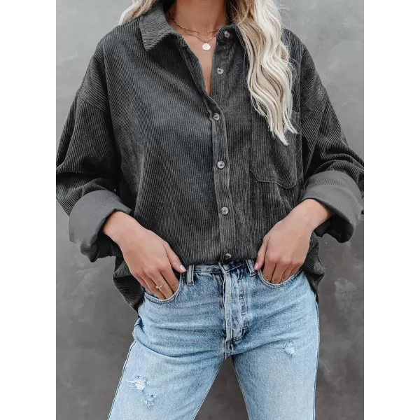 Sidefeel Women Corduroy Long Sleeve Button Down Shirt Oversized Jacket Tops