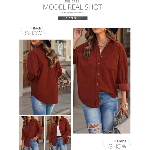 Sidefeel Women Corduroy Long Sleeve Button Down Shirt Oversized Jacket Tops
