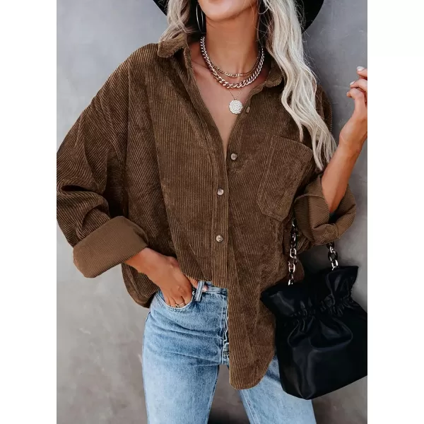 Sidefeel Women Corduroy Long Sleeve Button Down Shirt Oversized Jacket Tops