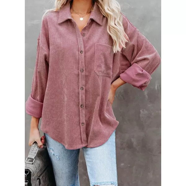 Sidefeel Women Corduroy Long Sleeve Button Down Shirt Oversized Jacket Tops