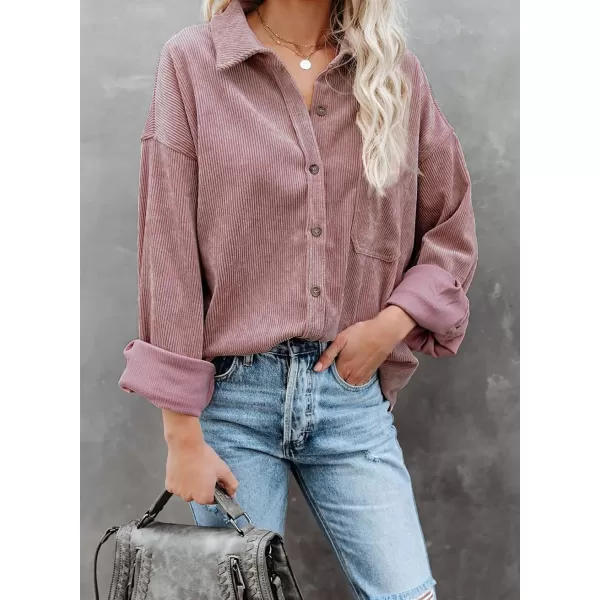 Sidefeel Women Corduroy Long Sleeve Button Down Shirt Oversized Jacket Tops