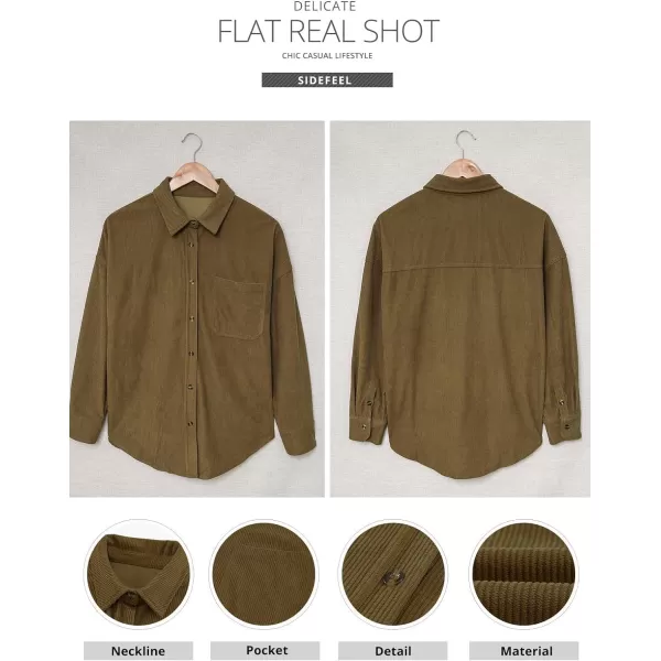 Sidefeel Women Corduroy Long Sleeve Button Down Shirt Oversized Jacket Tops
