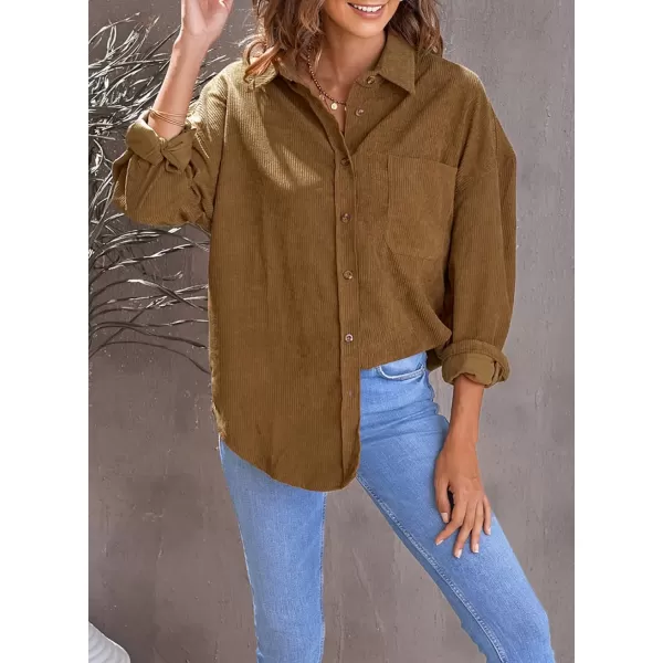 Sidefeel Women Corduroy Long Sleeve Button Down Shirt Oversized Jacket Tops