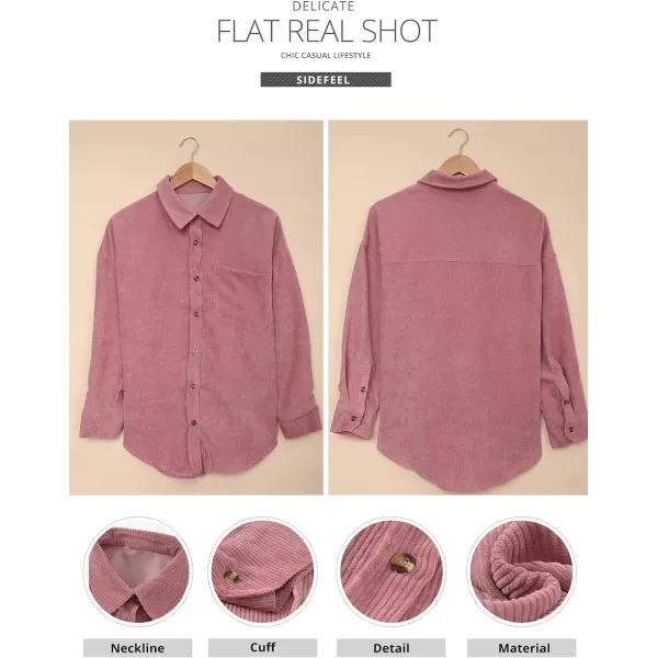 Sidefeel Women Corduroy Long Sleeve Button Down Shirt Oversized Jacket Tops
