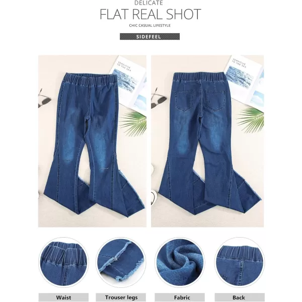 Sidefeel Women Destroyed Flare Jeans Elastic Waist Bell Bottom Raw Hem Denim Pants