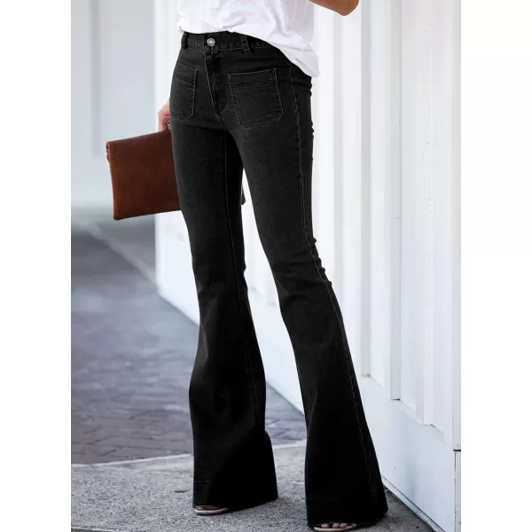 Sidefeel Women Destroyed Flare Jeans Elastic Waist Bell Bottom Raw Hem Denim Pants