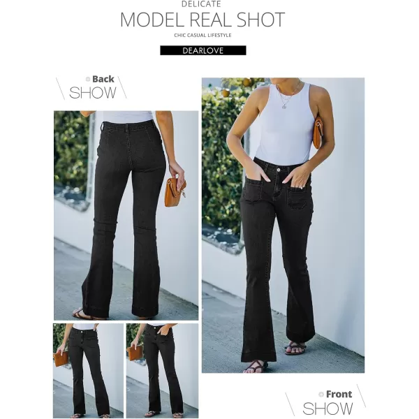 Sidefeel Women Destroyed Flare Jeans Elastic Waist Bell Bottom Raw Hem Denim Pants