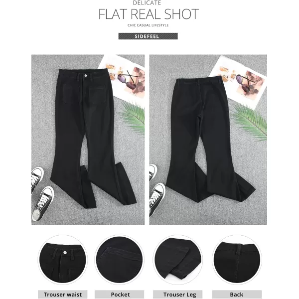 Sidefeel Women Destroyed Flare Jeans Elastic Waist Bell Bottom Raw Hem Denim Pants