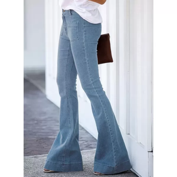 Sidefeel Women Destroyed Flare Jeans Elastic Waist Bell Bottom Raw Hem Denim Pants