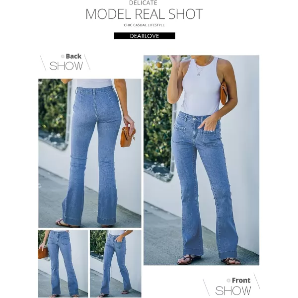 Sidefeel Women Destroyed Flare Jeans Elastic Waist Bell Bottom Raw Hem Denim Pants