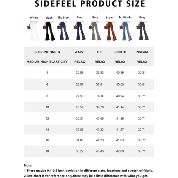 Sidefeel Women Destroyed Flare Jeans Elastic Waist Bell Bottom Raw Hem Denim Pants