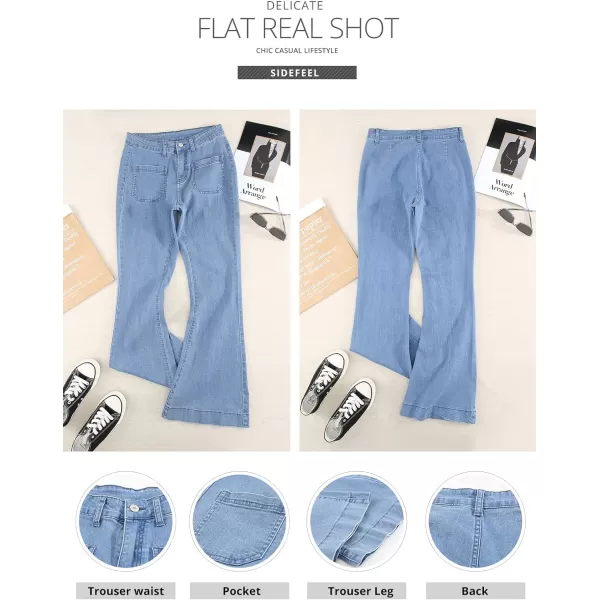 Sidefeel Women Destroyed Flare Jeans Elastic Waist Bell Bottom Raw Hem Denim Pants